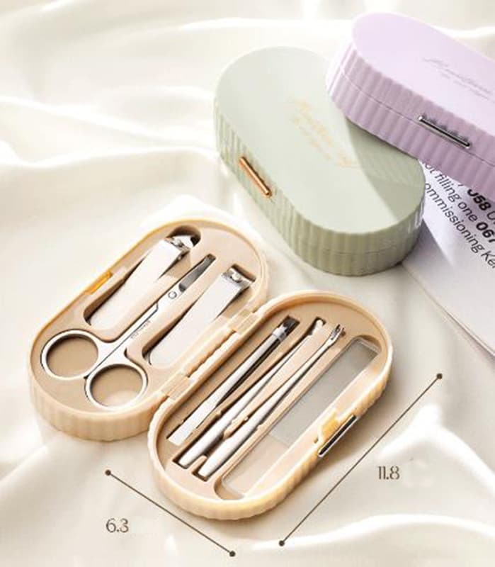 Green Compact 7-Piece Manicure Set - Stainless Steel Nail Grooming Kit