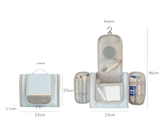 Light Blue Large Capacity Hanging Travel Toiletry Bag - Portable