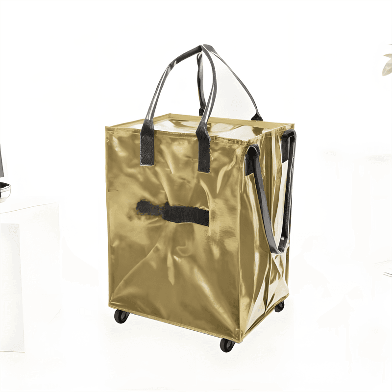 Gold Portable Folding Shopping Trolley Bag (50 × 40 × 30 cm) - Woven Fabric