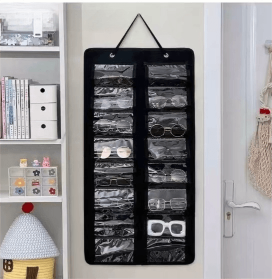 16 Slot Black Felt Hanging Sunglass Organizer (40 × 80 cm) - Foldable Wall