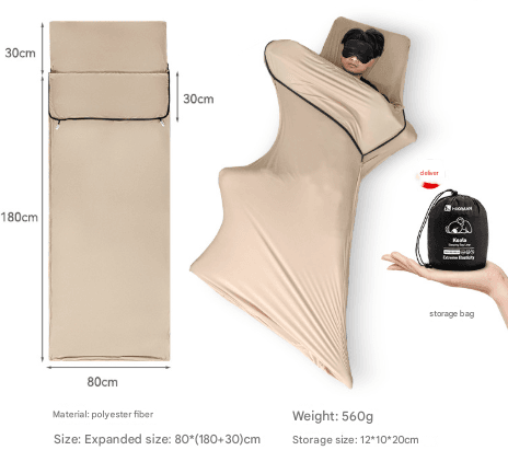 Khaki Ultra-Stretch Sleeping Bag Liner - Portable & Lightweight Envelope