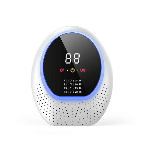 White Rechargeable Ozone & UV-C Air Purifier with Remote - Portable Odor