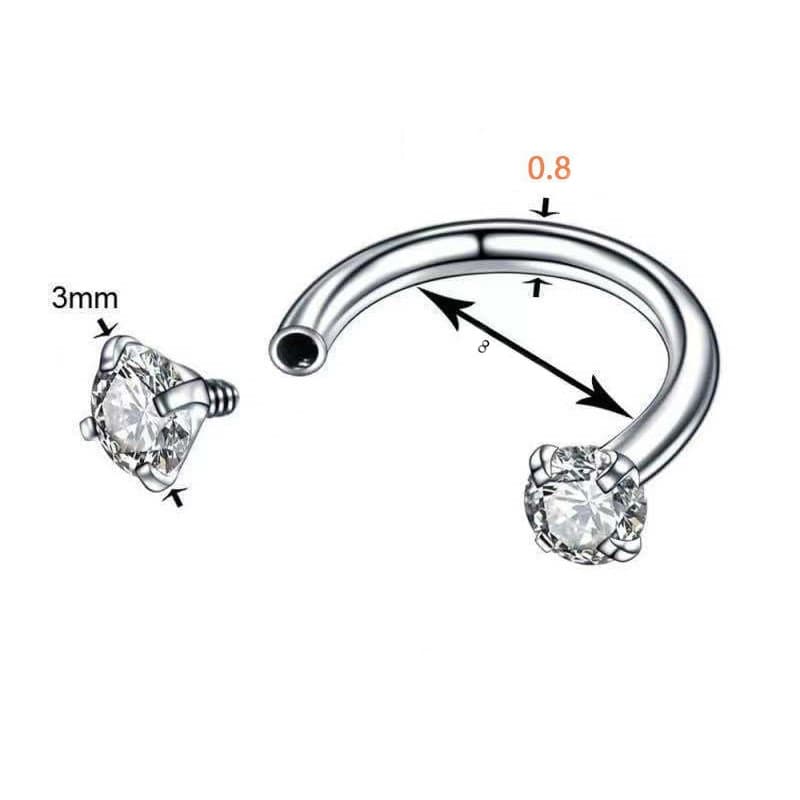 2-PCS Pomegranate red G23 Titanium Horseshoe Ring with 5A Zircon Internal