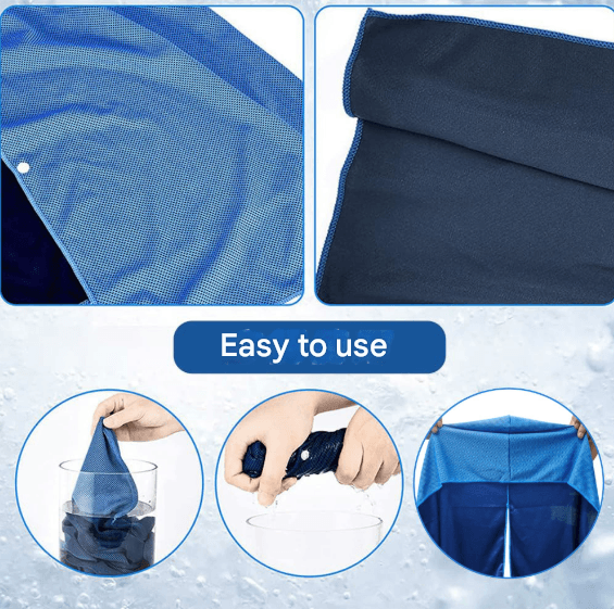 Dark Blue 5-Pack Instant Cooling Towel Set - UPF Sun Protection Hooded Ice
