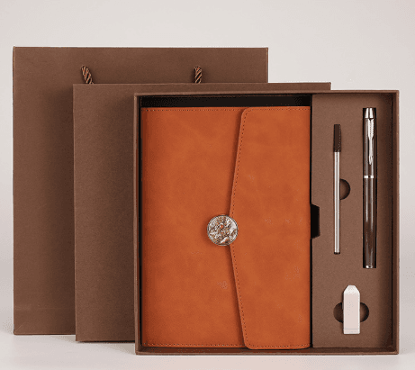 Brown A5 Three-Fold Notebook Gift Set with 16GB USB and Pen