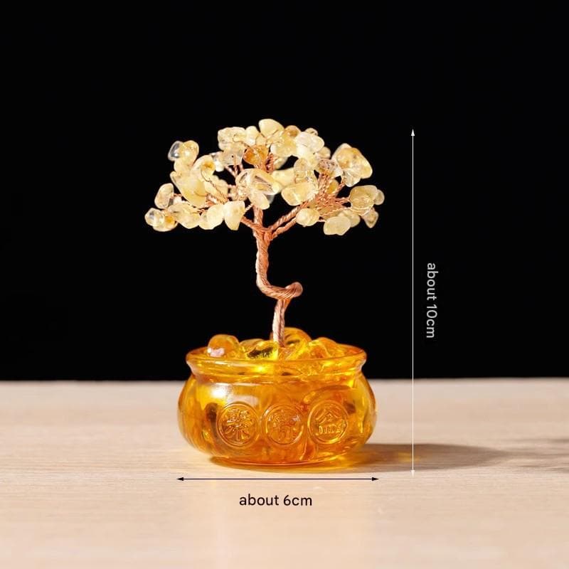Natural Yellow Crystal Money Tree with Fortune Basin & Adjustable Wire