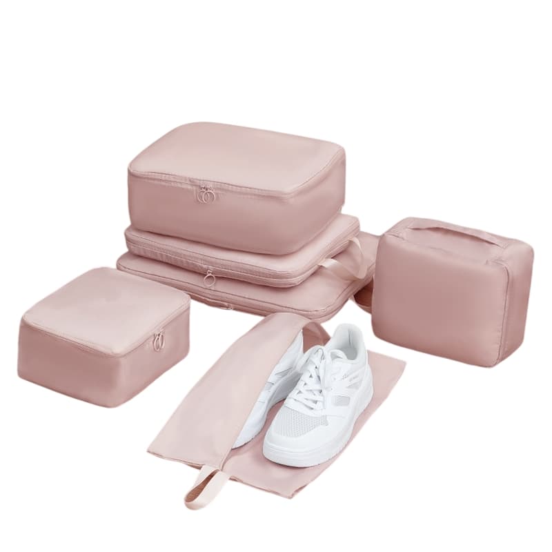 6-Piece Pink Memory Fabric Travel Compression Packing Cubes Set
