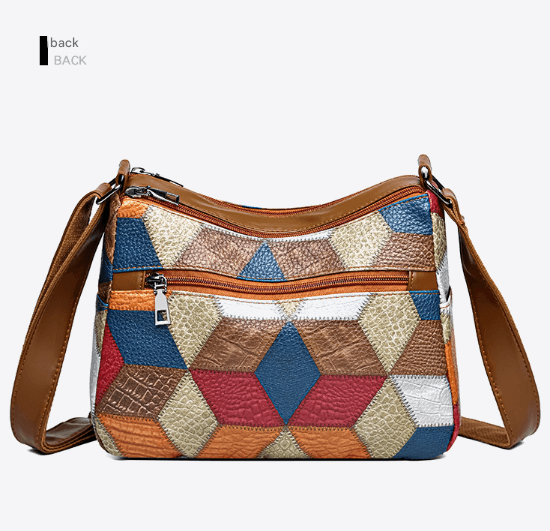 Colorful Vintage Geometric Patchwork Crossbody Bag - Women's Multi-Pocket