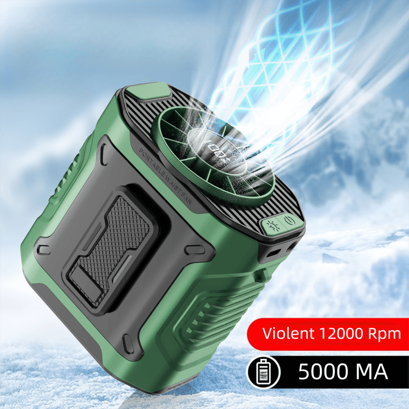 Dark Green Portable Waist Fan - Construction Site Cooling Solution with 360°