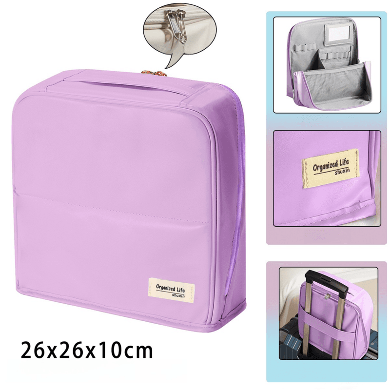Purple Magnetic Compartmentalized Standing Cosmetic Bag - 26×10×26 cm