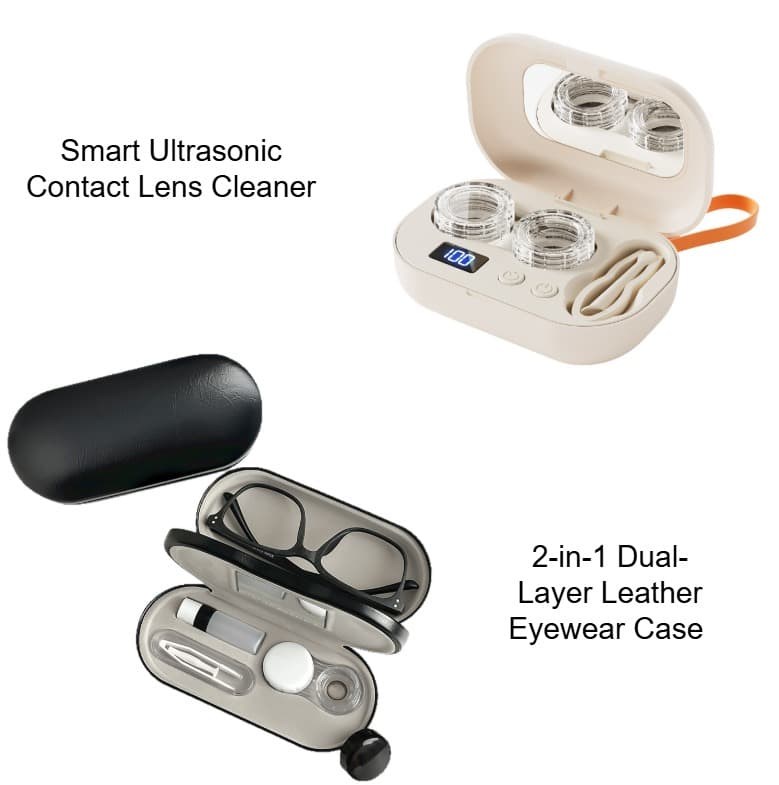 Eye Care Travel Set: 2-in-1 Black Dual-Layer Leather Eyewear Case and Smart