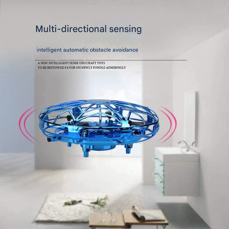 Hand-Controlled UFO Mini Drone with LED Lights & Obstacle Avoidance (blue)