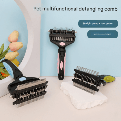 Green and Black Professional 3-in-1 Pet Grooming Tool - Dematting Rake
