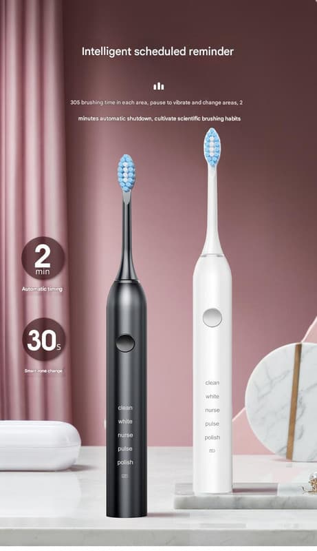 Advanced Sonic Toothbrush: 5 Cleaning Modes, 2-Min Timer - 4 brush heads