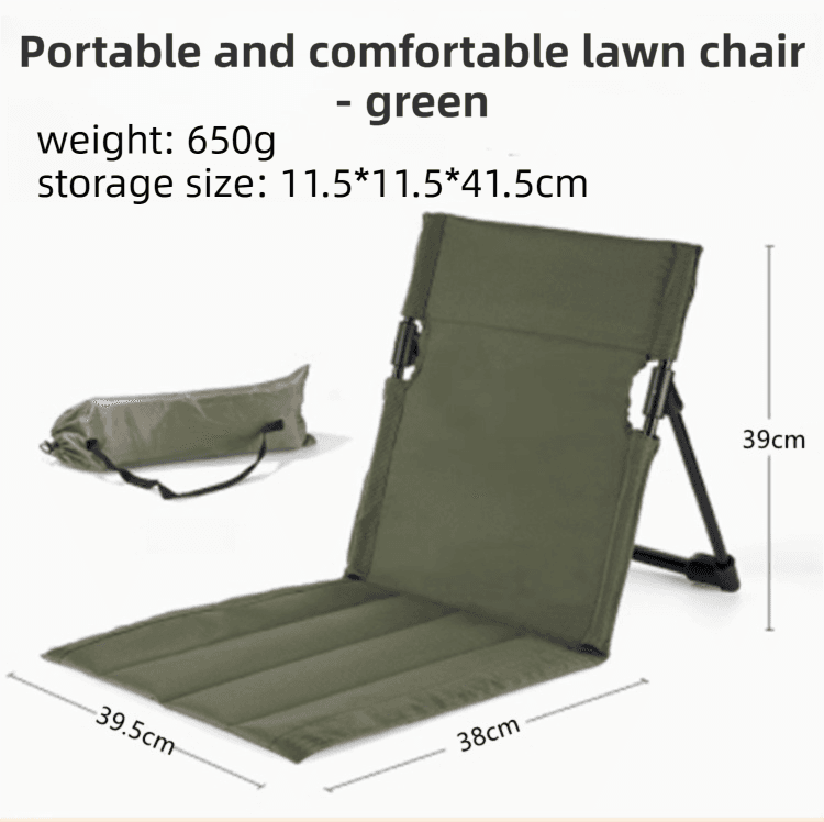 Green Portable Folding Camping Chair with Backrest & Storage-Bag