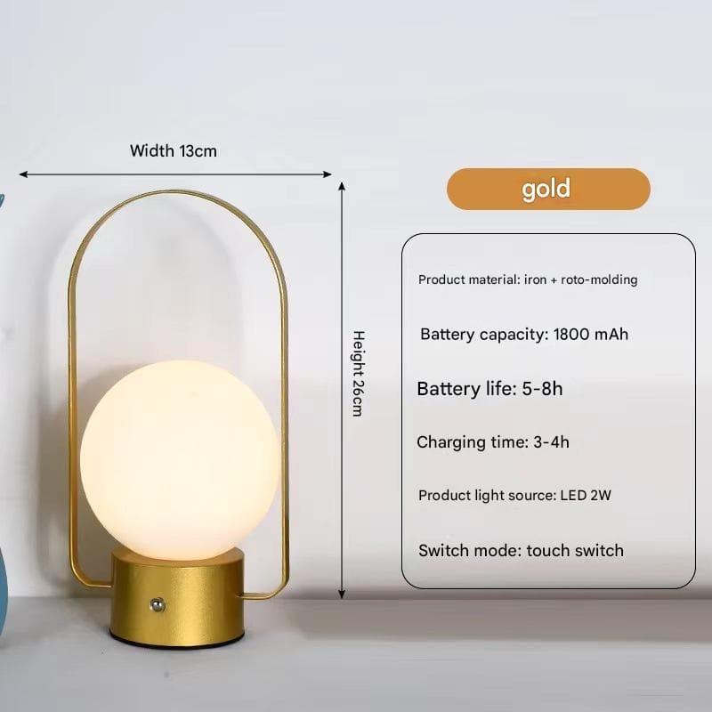 Gold Portable Rechargeable LED Lantern Lamp - Touch Control 3-Color Dimmable