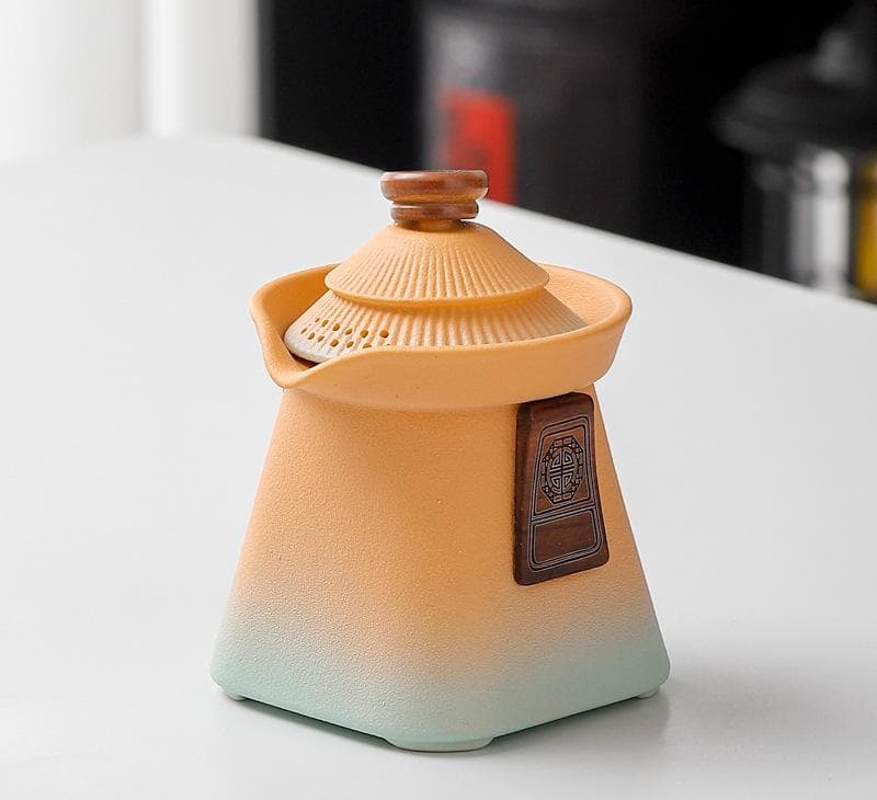 Artisan Ceramic Tea Pot with Built-in Strainer - 280 ml - Yellow+cyan