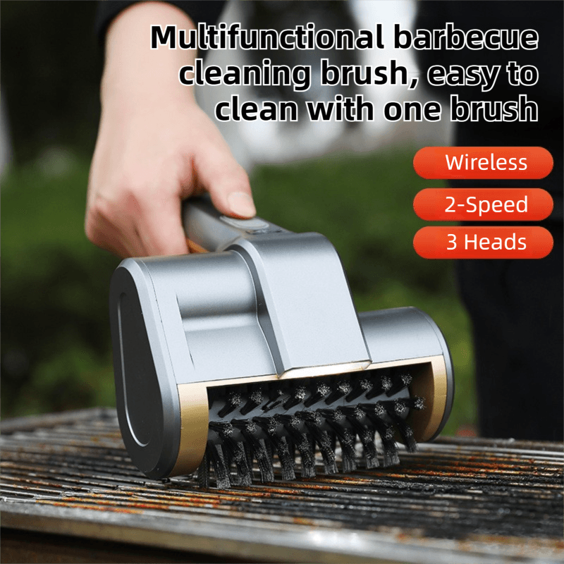 3-in-1 Black Cordless Electric Grill Cleaner Built-in LED & USB Charging