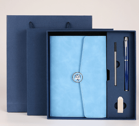 Blue A5 Three-Fold Notebook Gift Set with 16GB USB and Pen