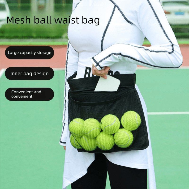 Black Mesh Ball Waist Bag - Large Capacity Portable Pickleball & Tennis Ball