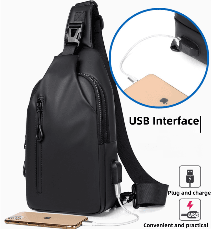 Black Water / Wrinkle-Resistant Nylon Men's Tactical Chest Bag with USB