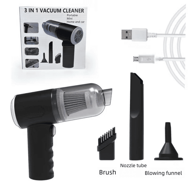 Black 3-in-1 Portable Cordless Mini Vacuum Cleaner Handheld - Black Handheld