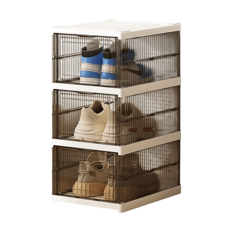 Transparent Grey 3-Layer Foldable Shoe Storage Tower - 25.5 × 34.5 × 52.5 cm