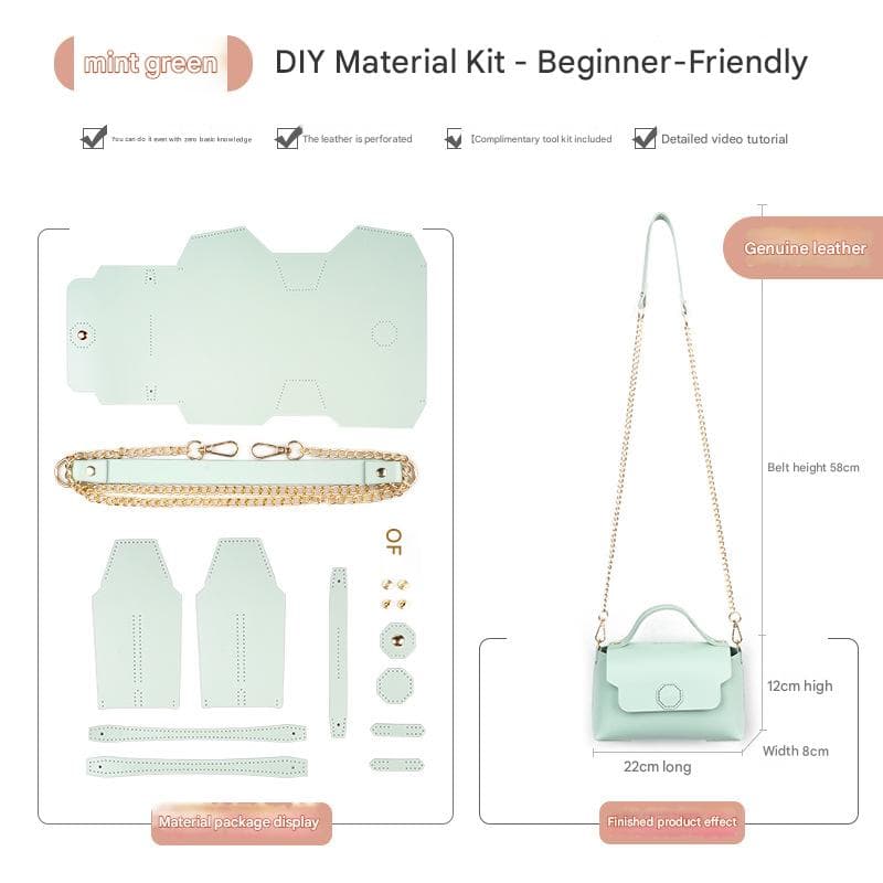 Mint green Leather Bag DIY Kit - Geometric Shoulder Bag Making Material Set