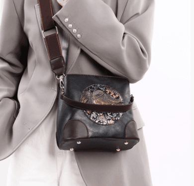 Black Vintage Ethnic Embossed Elephant Bucket Bag - Large Capacity