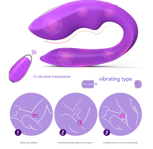 Red BlissLink U-Shaped Wearable Couple's Vibrator with Remote - 12 Modes