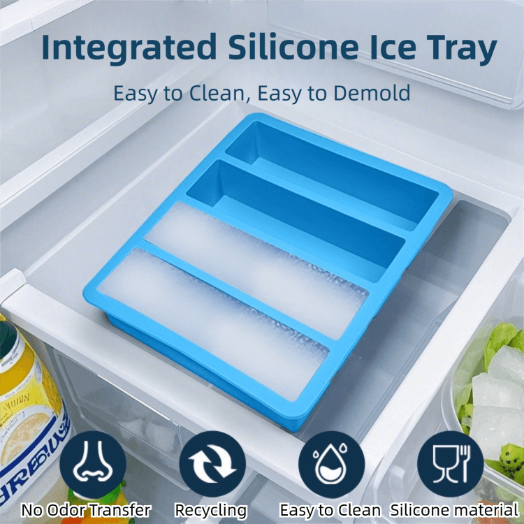 2-Packs Blue Flexible 4-Grid Silicone Long Ice Cube Tray with Lid - Easy