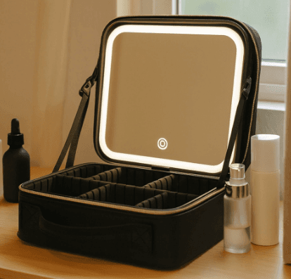 Portable Makeup Case with LED Light Mirror Travel Cosmetic Bag Organiser