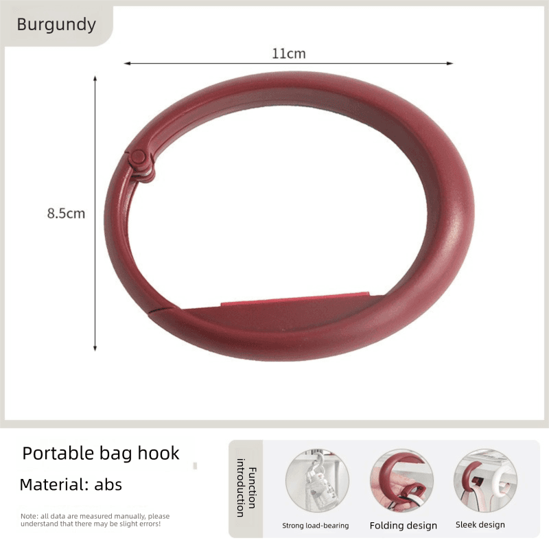 2-Piece Portable Purse Bag Hook Hanger Table Edge Holder Burgundy Foldable