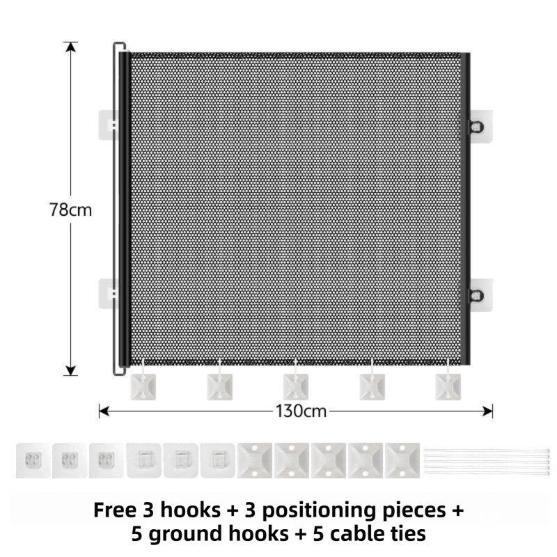 78 × 130 cm Black Retractable Mesh Safety Gate for Pets & Babies