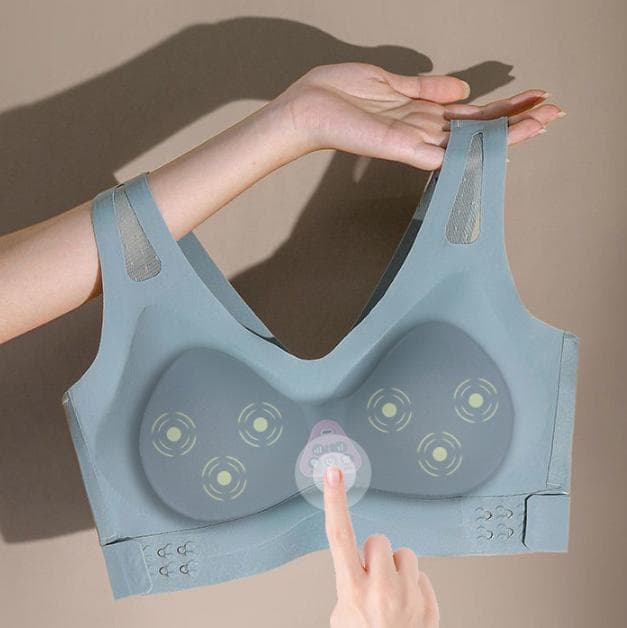 Size XL Blue Wireless Electric Breast Massager Bra - 5 Modes Vibration & 3