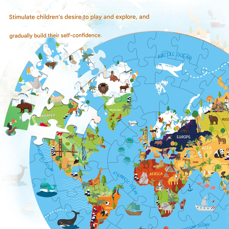 World Animal Puzzle Round Cardboard 70-Piece Jigsaw Puzzle - Educational