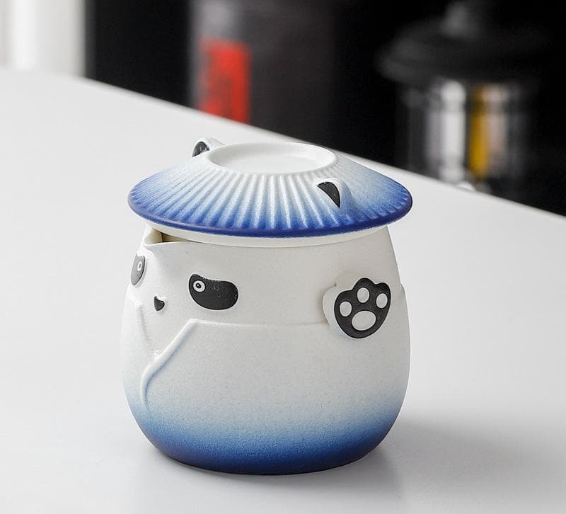 Panda Design Ceramic Tea Infuser Mug Set - 310 ml Travel Crackle - Blue