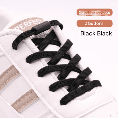 Black No-Tie Elastic Shoelaces with Quick Lock System - Flat Tieless Laces
