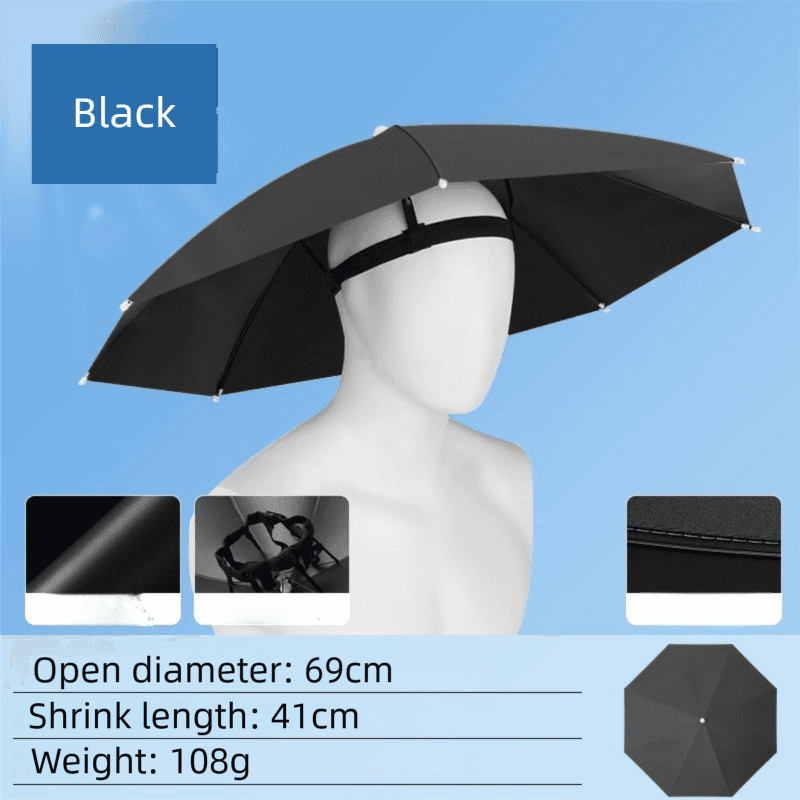 Black Foldable Sun & Rain Umbrella Hat (Diameter 69 cm) - 99% UV Potective