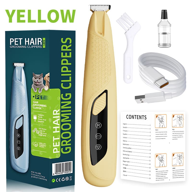Yellow Precision Pet Paw Trimmer - Waterproof & Rechargeable Grooming