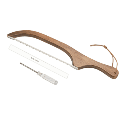 2-Piece Brown Artisan Wooden Bread Bow Knife - Serrated Stainless Steel