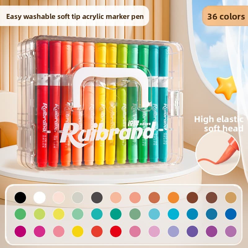 36 Colors Ruibrand Kids Washable Acrylic Markers Set - Non-Toxic, Blendable