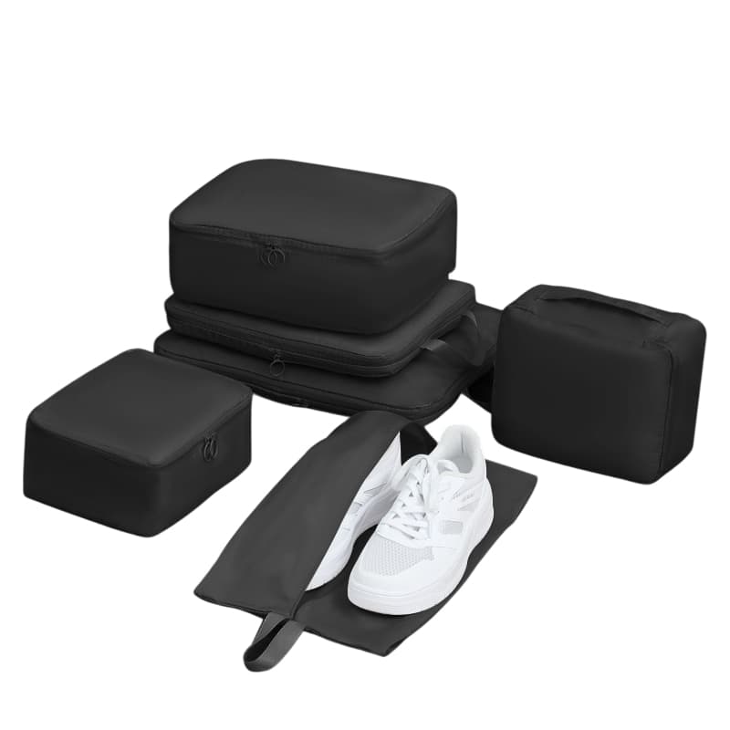 6-Piece Black Memory Fabric Travel Compression Packing Cubes Set