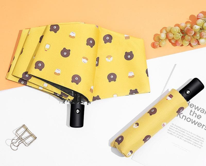 Auto Open/Close 8-Rib Sun & Rain Umbrella - 98 cm UV Protection - Yellow