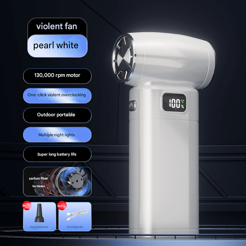 White Portable High-Speed Turbo Fan & Air Duster - 130,000 RPM Brushless