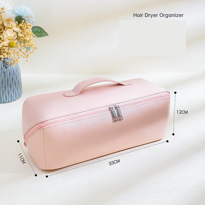 Pink PU Leather Travel Case for Hair Styling Tools - Double Layer