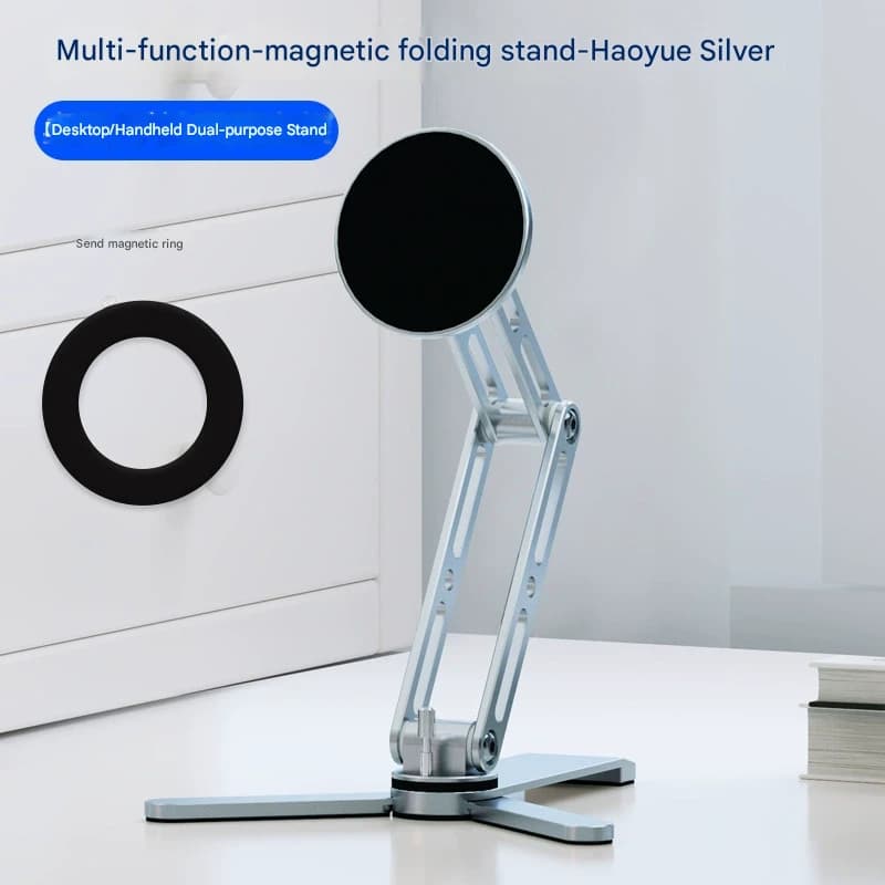 2-in-1 Magnetic Folding Stand for Phones & Tablets - Adjustable - Silver