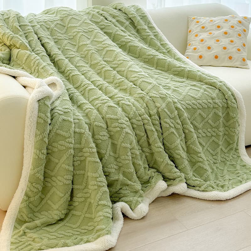Green 180 × 200 cm Double Blanket, Taffeta Fleece Blanket - Green Fleece