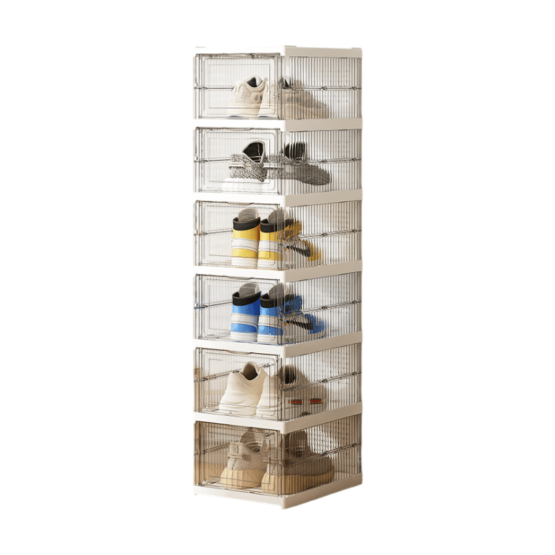 Transparent 6-Layer Foldable Shoe Storage Tower - 25.5 × 34.5 × 105 cm