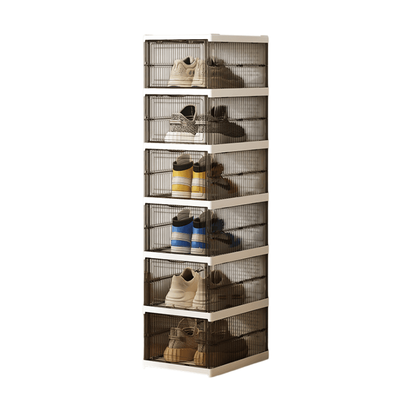 Transparent Grey 6-Layer Foldable Shoe Storage Tower - 25.5 × 34.5 × 105 cm